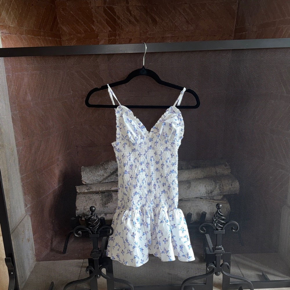 Zara White Mini Dress with Blue Floral Print